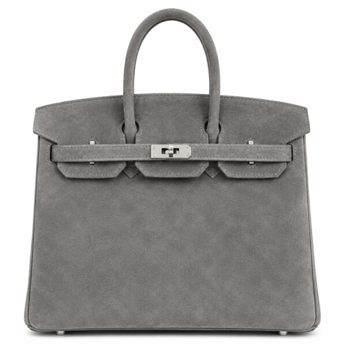 Muted Ash Grey Matte Fuzzy Compact Trapezoid Hand Tote With Sleek Cool Silvery Twist Lock Hardware And Unified Tone Precision Edge Stitching